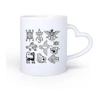 AYUEHBN Mango de cerámica en forma de corazón Taza de Cerámica para Café, Té y Cacao Patrones nativos americanos Animales aztecas 11oz/320ml Para té, café, infusión caliente