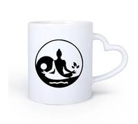 AYUEHBN Mango de cerámica en forma de corazón Taza de Cerámica para Café, Té y Cacao Yoga Meditación Chica Filosofía Zhen Yin Yang 11oz/320ml Para café, avena, té, fácil de limpiar