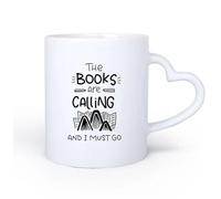 AYUEHBN Mango de cerámica en forma de corazón Taza de Cerámica para Hogar y Oficina Cita Libros Llamando Debo ir Biblioteca Lectura 11oz/320ml Para leche, té, cola y agua