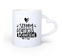 AYUEHBN Mango de cerámica en forma de corazón Taza de Cerámica para Hogar y Oficina Fuerte, valiente, hermosa, mujer, niña, mujer 11oz/320ml Ideal para usar en casa y la oficina