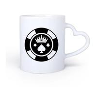 AYUEHBN Mango de cerámica en forma de corazón Taza de Cerámica para Regalo, Taza para Latte con Asa Chip Crown jugando al póquer 11oz/320ml Para bebidas calientes, latte, capuchino