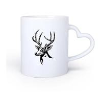 AYUEHBN Mango de cerámica en forma de corazón Taza de Cerámica Taza Club de caza de cabezas de ciervo Cazador Animal del bosque 11oz/320ml Para té, café, infusión caliente