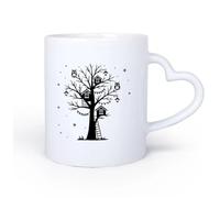 AYUEHBN Mango de cerámica en forma de corazón Taza de Cerámica Taza Cuento de hadas del búho estrella de la rama del árbol mágico 11oz/320ml Para té, café y bebidas calientes