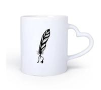 AYUEHBN Mango de cerámica en forma de corazón Taza de Cerámica Taza Pluma, tinta, pájaro, pluma, escritor, poesía, gráficos 11oz/320ml Taza de cerámica para capuchino, té, leche