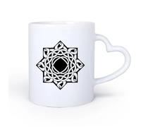 AYUEHBN Mango de cerámica en forma de corazón Taza de Cerámica Taza Salón de meditación con mandalas florales indios 11oz/320ml Apto para lavavajillas y microondas, para la oficina y el hogar