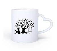 AYUEHBN Mango de cerámica en forma de corazón Taza de porcelana Libro de cuentos de hadas de la estrella del árbol mágico para niños 11oz/320ml Para té, café y bebidas calientes