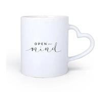 AYUEHBN Mango de cerámica en forma de corazón Taza de Té de Cerámica Abre tu mente: refrán inspirador para la meditación del yoga 11oz/320ml Bebidas calientes, espresso