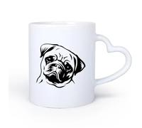 AYUEHBN Mango de cerámica en forma de corazón Taza de Té de Cerámica Cachorro Pug Perro Tienda de mascotas Animal doméstico 11oz/320ml Elegante y duradero: apto para microondas y lavavajillas
