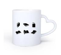 AYUEHBN Mango de cerámica en forma de corazón Taza de Té de Cerámica Lectura de libros abiertos Biblioteca de conocimientos 11oz/320ml Para bebidas calientes, latte, capuchino