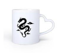 AYUEHBN Mango de cerámica en forma de corazón Taza de Té de Cerámica Mito de la silueta del dragón chino volador al estilo asiático 11oz/320ml Para café, avena, té, fácil de limpiar