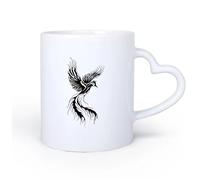 AYUEHBN Mango de cerámica en forma de corazón Taza de té latte de porcelana Cuento de hadas de fantasía del pájaro fénix volador 11oz/320ml Para té, café, infusión caliente