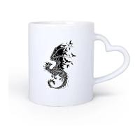AYUEHBN Mango de cerámica en forma de corazón Taza de té latte de porcelana Dragón Aves Fantasía Cuento de Hadas Gótico Abstracto 11oz/320ml Regalo para hombre o mujer