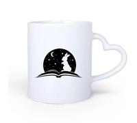 AYUEHBN Mango de cerámica en forma de corazón Taza de té latte de porcelana Libro abierto de cuento de hadas Conejo mágico bebé 11oz/320ml Elegante y duradero: apto para microondas y lavavajillas