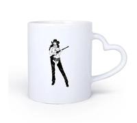 AYUEHBN Mango de cerámica en forma de corazón Taza de té Mujer del salvaje oeste texano Vaquera Pistola Atractivo sexual Mujeres Sombrero 11oz/320ml Para el hogar o el trabajo