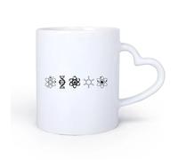 AYUEHBN Mango de cerámica en forma de corazón Taza de té o café original Átomos Moléculas Ciencia Nuclear Laboratorio Química 11oz/320ml Café, té, latte, leche, cacao, zumo y otras bebidas calientes