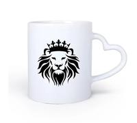 AYUEHBN Mango de cerámica en forma de corazón Taza de té o café original Cabeza de animal salvaje depredador de la corona del Rey León 11oz/320ml Para té, chocolate caliente