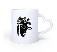 AYUEHBN Mango de cerámica en forma de corazón Taza de té o café original Cabeza de Buda abstracta, cara, meditación, budismo, religión 11oz/320ml Para café, avena, té, fácil de limpiar