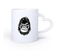 AYUEHBN Mango de cerámica en forma de corazón Taza de té o café original Cabeza de mono de zoológico depredador animal de primacía 11oz/320ml Para Té, Café, Leche, Capuchino