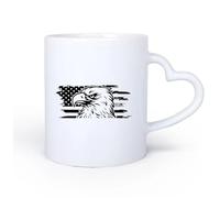 AYUEHBN Mango de cerámica en forma de corazón Taza de té o café original Cabeza de pájaro con símbolo patriótico de águila calva 11oz/320ml Para leche, té, cola y agua