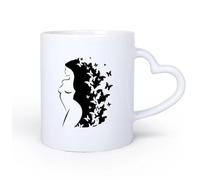 AYUEHBN Mango de cerámica en forma de corazón Taza de Té y Café Genial Chica abstracta desnuda con cabello largo y mariposa 11oz/320ml Regalo único de oficina para mujeres y hombres