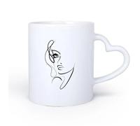 AYUEHBN Mango de cerámica en forma de corazón Taza de Té y Café Genial Rostro de mujer abstracto, hermosa chica, salón de belleza 11oz/320ml Regalo para hombre o mujer