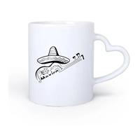 AYUEHBN Mango de cerámica en forma de corazón Taza de Té y Café Genial Sombrero Mexicano Sombrero México Guitarra Latinoamérica 11oz/320ml Regalo para hombre o mujer