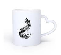 AYUEHBN Mango de cerámica en forma de corazón Tazas blancas Animal salvaje abstracto Zorro Depredador astuto Habitación infantil 11oz/320ml Apto para lavavajillas y microondas