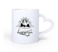 AYUEHBN Mango de cerámica en forma de corazón Tazas blancas Librería Abierta Lectura de Cuentos Biblioteca Ratón de Biblioteca 11oz/320ml Para bebidas calientes, latte, capuchino