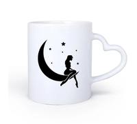 AYUEHBN Mango de cerámica en forma de corazón Tazas con Asas Cómodas Buenas noches Estrellas Media luna atractivo sexual Chica 11oz/320ml Taza de cerámica para capuchino, té, leche