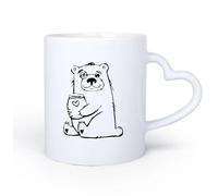 AYUEHBN Mango de cerámica en forma de corazón Tazas de café de cerámica blanca Oso divertido con miel, animal del bosque 11oz/320ml Apto para lavavajillas y microondas, para la oficina y el hogar