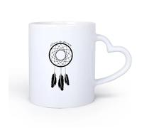 AYUEHBN Mango de cerámica en forma de corazón Tazas de café de gres con asa Atrapasueños Amuleto de atrapasueños Cita Atrévete a soñar 11oz/320ml Para leche, té, cola y agua