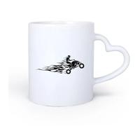 AYUEHBN Mango de cerámica en forma de corazón Tazas de café de porcelana Carrera de motos de fuego Motociclista Deporte extremo Garaje 11oz/320ml Bebidas calientes, espresso