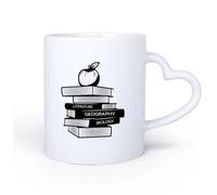 AYUEHBN Mango de cerámica en forma de corazón Tazas de Café, Té y Café Biblioteca Geografía Literatura Biología Libros Apple 11oz/320ml Para bebidas calientes, latte, capuchino