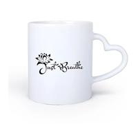AYUEHBN Mango de cerámica en forma de corazón Tazas de Café y Té Cita inspiradora de yoga para relajarse y motivar: Solo respira. 11oz/320ml Para cafetería o restaurante