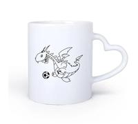 AYUEHBN Mango de cerámica en forma de corazón Tazas de Café y Té Cuento de hadas de un divertido balón de fútbol con forma de dragón para niños 11oz/320ml Para espresso, juego de té