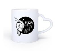 AYUEHBN Mango de cerámica en forma de corazón Tazas de Café y Té Reparto de pizza en bicicleta Negocio de comida italiana Rebanada de pizza 11oz/320ml Gran regalo para parejas