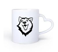 AYUEHBN Mango de cerámica en forma de corazón Tazas de Café y Té Tienda de mascotas Husky: Lindo perro cabeza amigo animales de casa 11oz/320ml Apto para lavavajillas y microondas