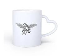 AYUEHBN Mango de cerámica en forma de corazón Tazas de Cerámica con Asas Alas de caballo de Pegaso de cuento de hadas Animal de fantasía 11oz/320ml Para espresso, juego de té