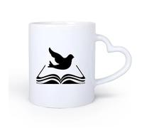 AYUEHBN Mango de cerámica en forma de corazón Tazas de Cerámica con Asas Libro Biblioteca Santa Biblia Religioso Pájaro Paloma 11oz/320ml Elegante y duradero: apto para microondas y lavavajillas
