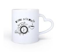 AYUEHBN Mango de cerámica en forma de corazón Tazas de Cerámica con Asas Logotipo del reloj de desayuno de Good Morning Coffee Shop 11oz/320ml Regalo para hombre o mujer