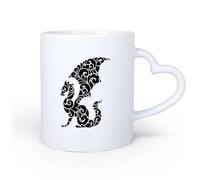 AYUEHBN Mango de cerámica en forma de corazón Tazas de Cerámica para Café, Leche y Té Adorno de dragón abstracto de cuento de hadas 11oz/320ml Bebidas calientes, espresso