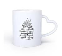 AYUEHBN Mango de cerámica en forma de corazón Tazas de Cerámica para Café, Leche y Té Libros de cuentos de hadas sobre castillos 11oz/320ml Para cafetería o restaurante