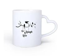 AYUEHBN Mango de cerámica en forma de corazón Tazas de Cerámica para Café, Leche y Té Vive, ama, ríe Frase positiva Pájaros en la rama 11oz/320ml Apto para lavavajillas y microondas