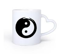 AYUEHBN Mango de cerámica en forma de corazón Tazas de té, café y chocolate caliente Círculo Yin Yang Símbolo Filosofía Oriental Zen 11oz/320ml Regalo para hombre o mujer