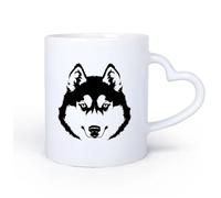AYUEHBN Mango de cerámica en forma de corazón Tazas de té, café y chocolate caliente Mascota de perro con cabeza de husky 11oz/320ml Apto para lavavajillas y microondas, para la oficina y el hogar