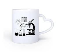 AYUEHBN Mango de cerámica en forma de corazón Tazas de té, café y chocolate caliente Microscopio Ciencia Científico Química Escuela 11oz/320ml Para Té, Café, Leche, Capuchino