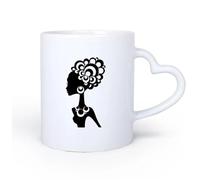 AYUEHBN Mango de cerámica en forma de corazón Tazas de té y café con estilo Chica atractiva y atractiva africana que vive genial 11oz/320ml Ideal para usar en casa y la oficina