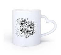 AYUEHBN Mango de cerámica en forma de corazón Tazas de té y café con estilo Perro rabioso, mascota, llamas, monstruo, locura 11oz/320ml Elegante y duradero: apto para microondas y lavavajillas