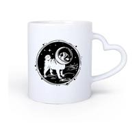 AYUEHBN Mango de cerámica en forma de corazón Tazas Geniales Casco de astronauta de mascota de perro pug, planeta, estrellas, luna y espacio 11oz/320ml Para el hogar o el trabajo