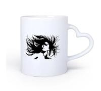 AYUEHBN Mango de cerámica en forma de corazón Tazas Geniales Hermoso retrato de mujer, peluquería loca, atractivo sexual, peinado de niña. 11oz/320ml Bonito